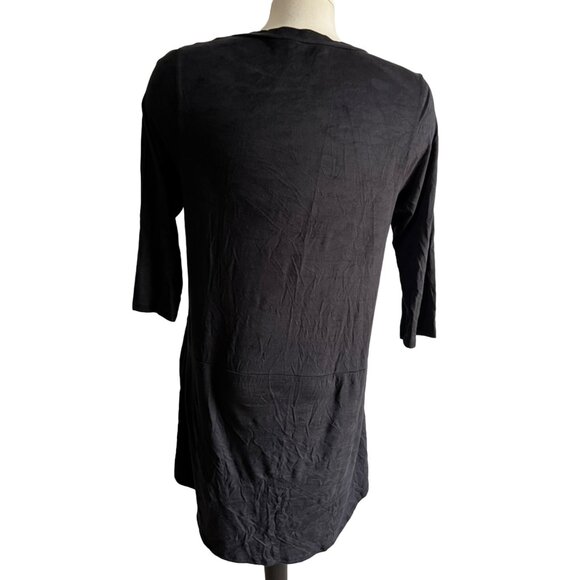 Peach Love Faux Suede Black Dress Sz Medium Womens 3/4 Sleeve Knee Length Pocket - Picture 2 of 10